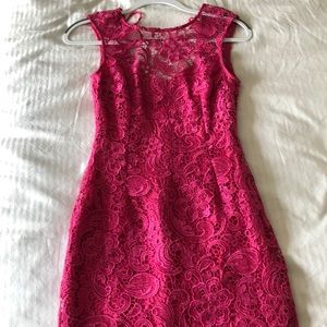 Lace fuchsia dress with open back